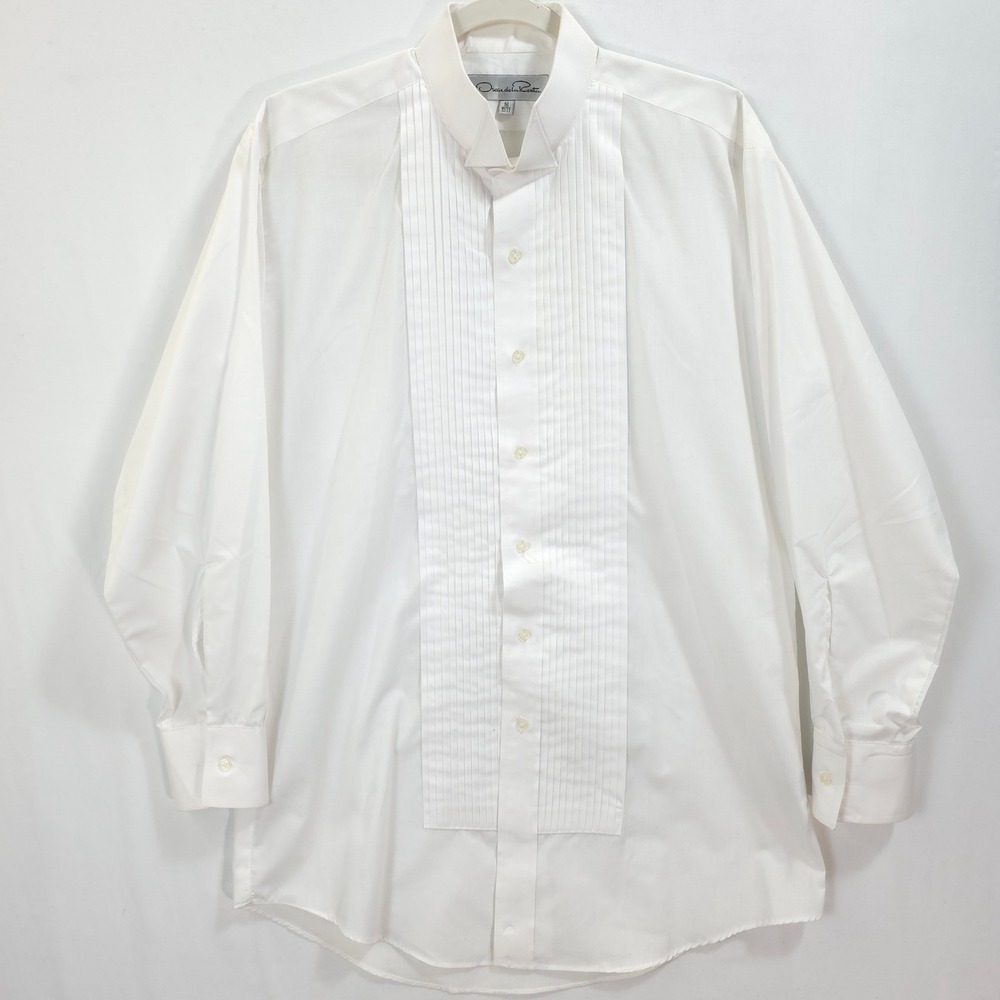 Oscar de la Renta Tuxedo Shirt Pleated Bib White Men 16 Formal Luxury Old Money